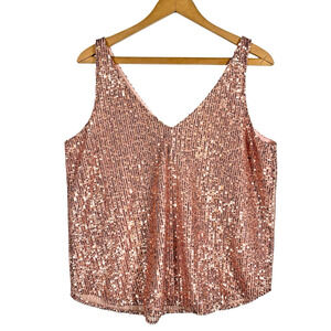 Loft Tank Top Size Medium NEW Pink Sequin Party Showgirl Core Glam Holiday
